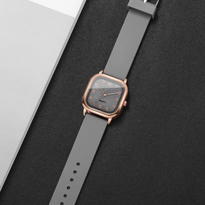 Fashion Square Women Quartz Watch Casual Grey Silicone Strap Ladies Dress Wristwatches Clock Relogio Feminino（Without Box）