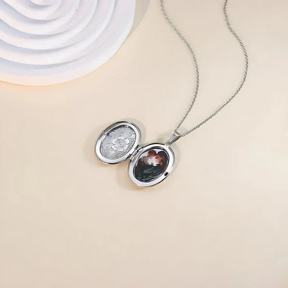 Custom 1/2 Photo Necklace Delicate Floral Oval Locket Pendant for Women Personalized Picture Gold Plated Stainless Steel Pendant