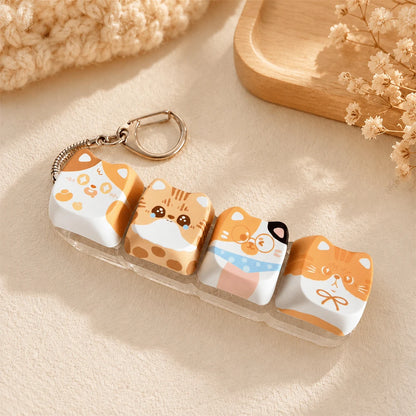 Cute Cat Relax Button Keycap, Kawaii Cat 4-Key Keyboard Fidget Toy for Friends Gift, Portable Fidget Keychain Fashion Bag Charm