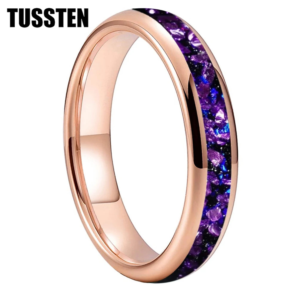 TUSSTEN 4/6/8MM Men's and Women's Wedding Tungsten Ring Galaxy Orion Nebula And Purple Crystal Stone Inlaid Comfortable Fit