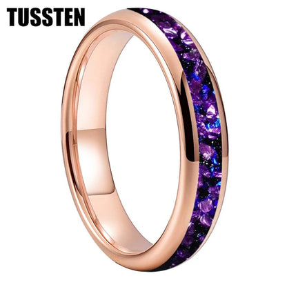 TUSSTEN 4/6/8MM Men's and Women's Wedding Tungsten Ring Galaxy Orion Nebula And Purple Crystal Stone Inlaid Comfortable Fit