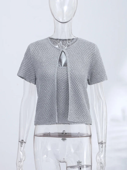 Women's Tank Tops Knitted Sequined Vests Summer Female Square Collar Sleeveless Backless Bodycon Crop Top Chic Lady Knitwear New