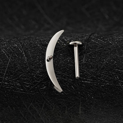Right Grand ASTM F136 Titanium Long Crescent Moon Labret with CZ 16G Screw Back Climber Earring Helix Cartilage Tragus Piercing