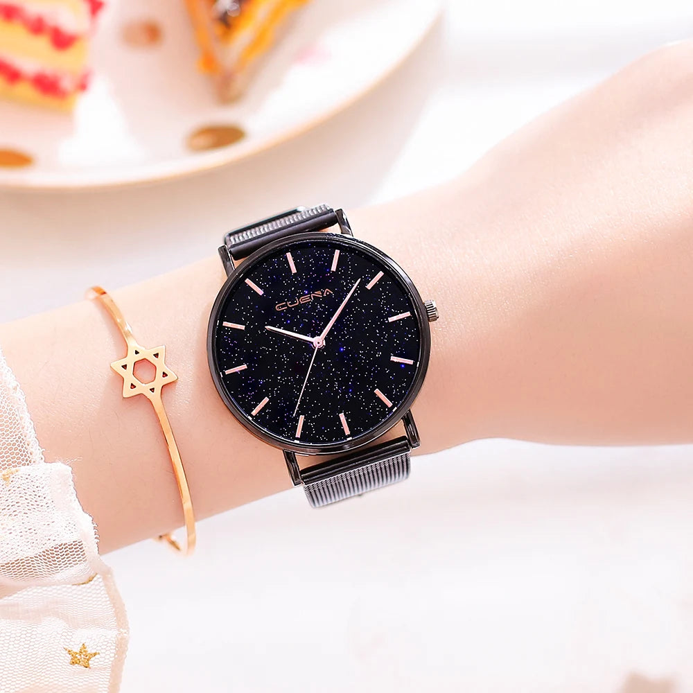 Top Brand Women Watches New Flash Stars Stainless Steel Mesh Quartz Watch Fashion Casual Ladies Wristwatches Clock Montre Femme