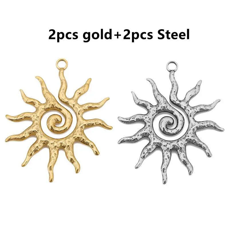4pcs/lot Stainless Steel Gold Vintage Large Sun Flower Charms Pendant for DIY Earring Necklace Jewelry Making Accessorie Finding
