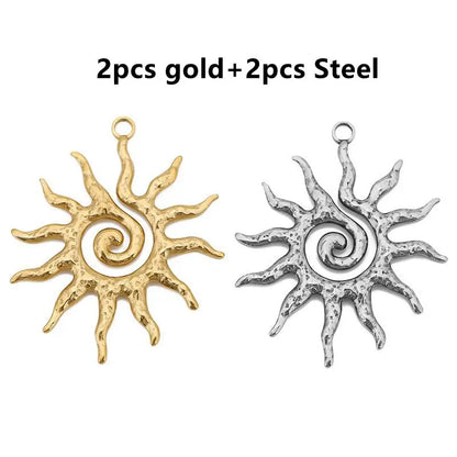4pcs/lot Stainless Steel Gold Vintage Large Sun Flower Charms Pendant for DIY Earring Necklace Jewelry Making Accessorie Finding