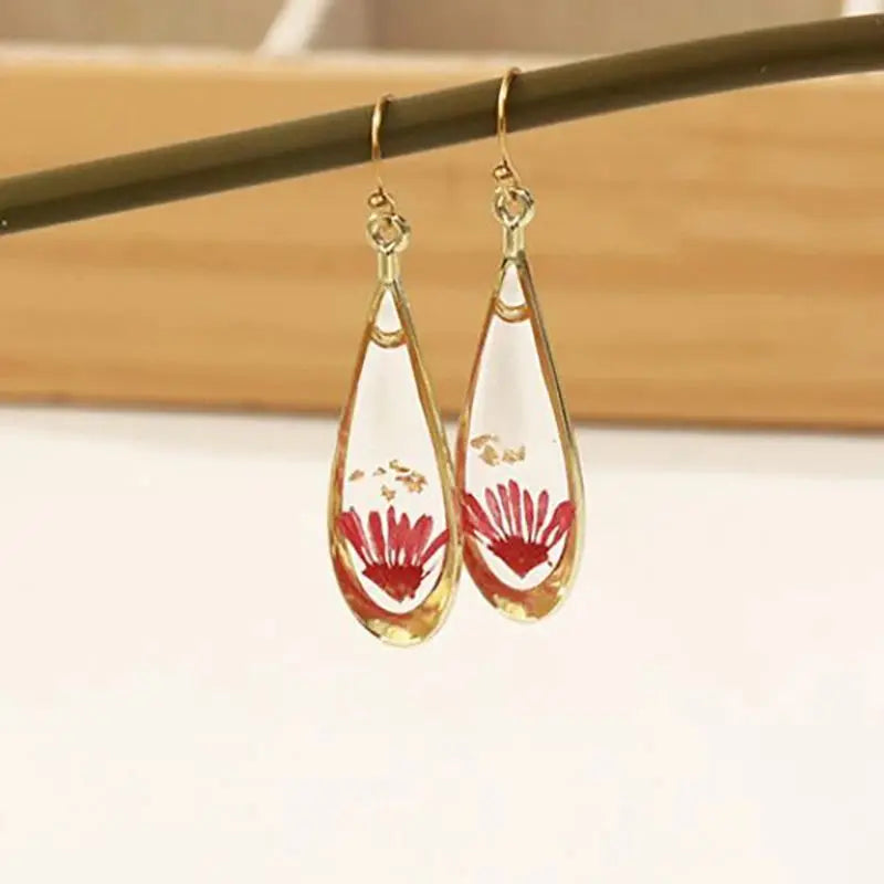Natural Flower Drop Earrings Unique Epoxy Resin Real Flowers Earrings Elegant Pressed Flowers Earring Wholesale Custom Accessory