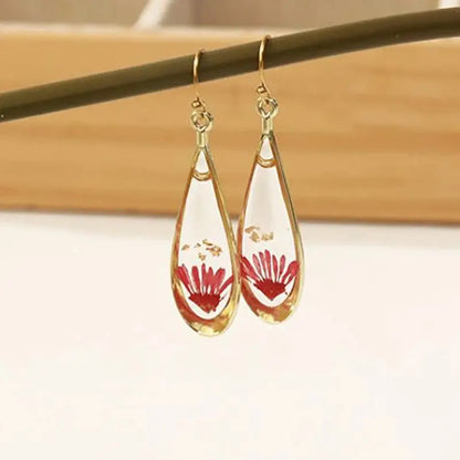 Natural Flower Drop Earrings Unique Epoxy Resin Real Flowers Earrings Elegant Pressed Flowers Earring Wholesale Custom Accessory