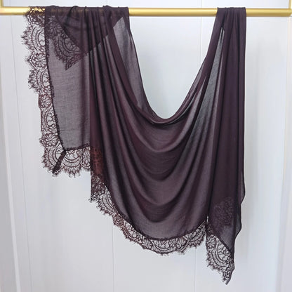 Ramadan Rayon Cotton Modal Hijab Scarf Lace L Edge Splicing Turban Breathable Shawl Cotton Plain Scarf Headscarf Women Hijabs
