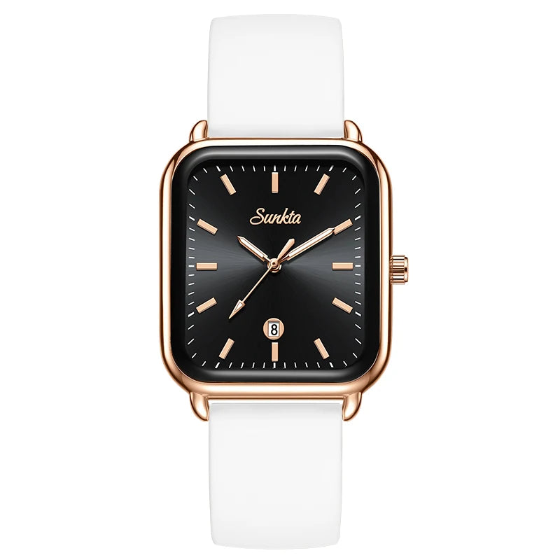 SUNKTA Luxury Watches For Woman Square Dial Waterproof Calendar High Quality Women Watch Elegant Quartz Women's Fashion Watch