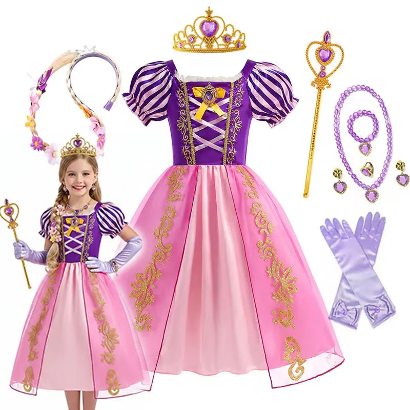 Girls Rapunzel Costume Children Cosplay Tangled Princess Dress Kids Halloween Carnival Birthday Pageant Party Clothes