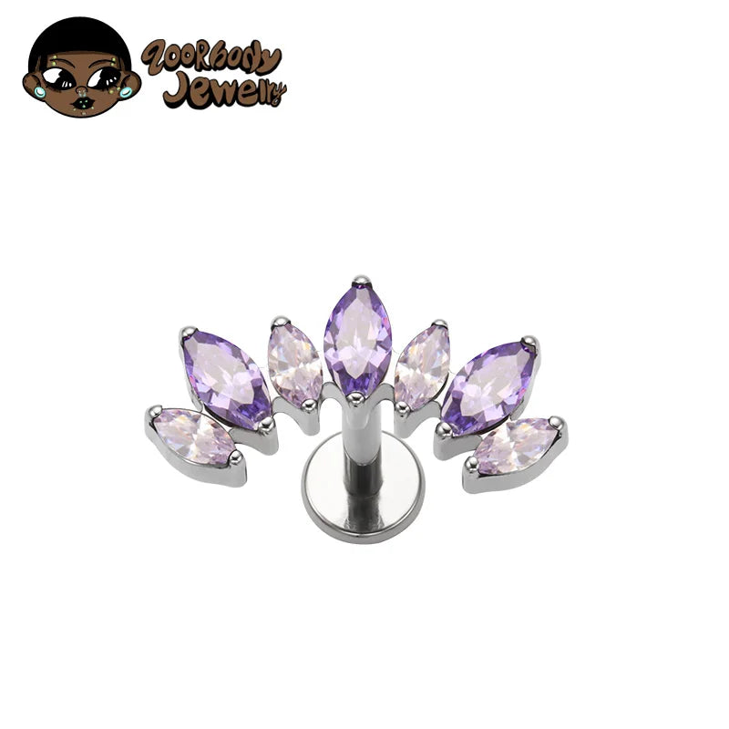 ASTM F136 Titanium Ear Climber Cartilage Helix Earring 16G Curved Marquise CZ Tragus Labret Stud Flat Back Piercing Body Jewelry