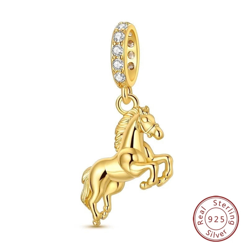 Hot Sales 925 Sterling Silver Golden Series Charms Leopard Little Bear Starfish Bow Bead Fit Original Bracelet DIY Women Jewelry