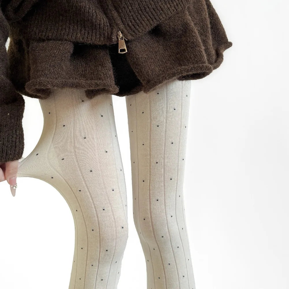 Essential Polka Dot Pattern Pantyhose Ribbed Texture Cotton Material Thigh High Stockings Fashion Comfortable Leggings