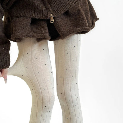 Essential Polka Dot Pattern Pantyhose Ribbed Texture Cotton Material Thigh High Stockings Fashion Comfortable Leggings