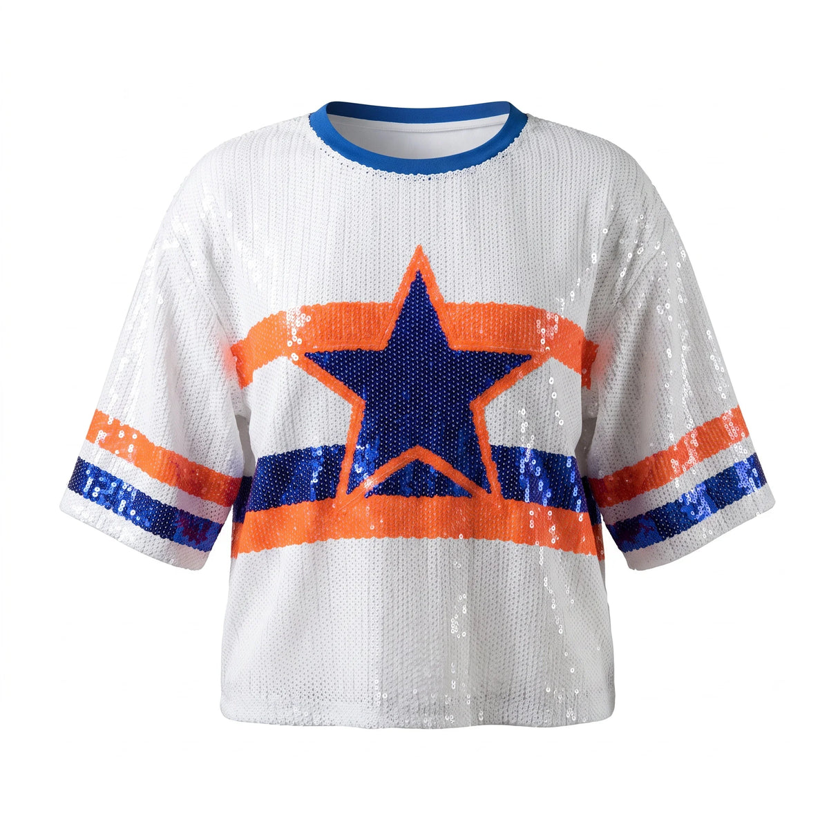 Summer Contrast Color Patchwork Geometry Letter Streetwear Short T-Shirt Sequins Hip Hop Night Club Women's Tops