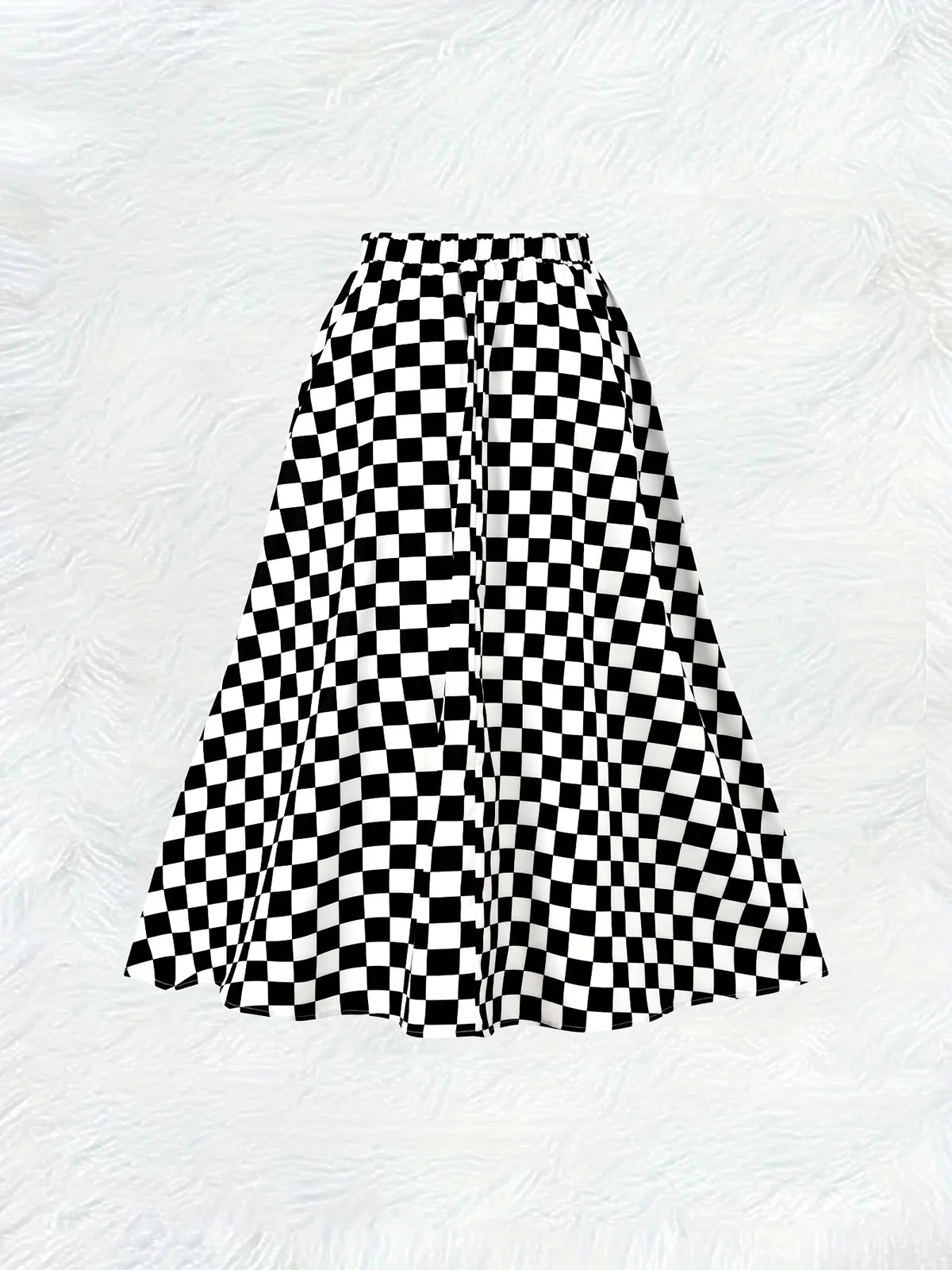 Printed Design Four Seasons Black and White Chessboard Pattern Casual Style Half Skirt