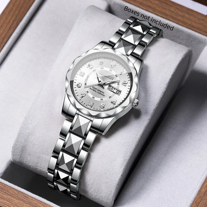 Luxury Diamond Dial Women Quartz Watch Stainless Steel Strap Calendar Wristwatches Relogio Feminino（Without Box）