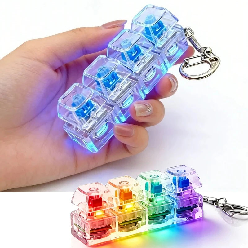 4Keys Illuminated Mechanical Keyboard Keychain Finger Button Anti Stress Keycap for Office Home Adults Kid,Decompression Clicker