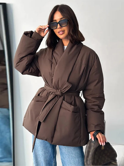 Women's Tie-Waist Padded Coat in Style Options