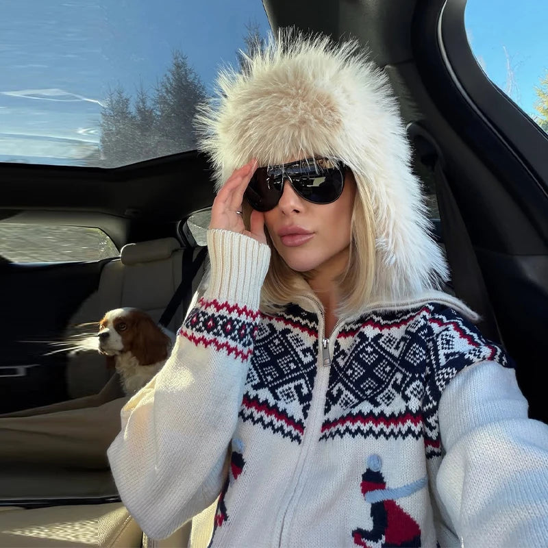 Women's Fashion Ski Suit Hooded Full Sleeve Jacket White High-Waisted Flared Pants Set 2025 Female Fashion Ski Sport Outerwear