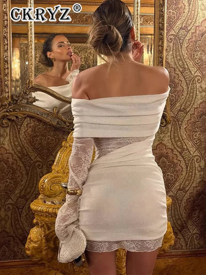 Ladies Autumn 2026 Date Night Evening Party Mini Dress Long Sleeve Backless Off Shoulder Sexy Dresses For Women Clubwear Outfits