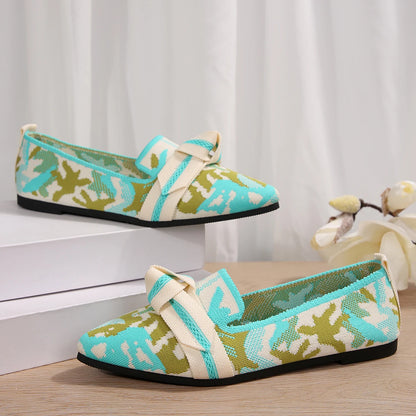 Mesh slip-on bow breathable casual shoes comfortable flat shoes fashion pointed toe large size single shoes women Large Size 43