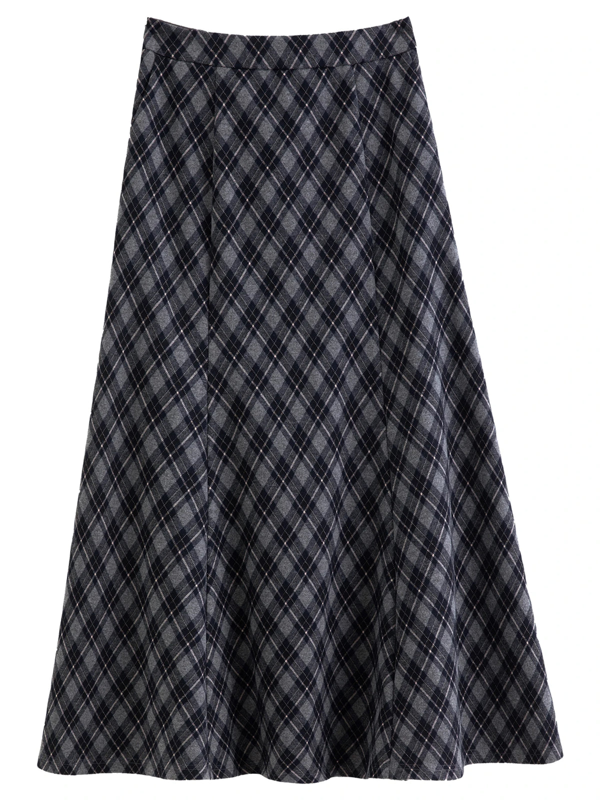 DUSHU Vintage Plaid Mermaid Skirt Women High Waist A-line Flared Midi Skirt Office Casual Long Skirt Preppy Style Age-reducing