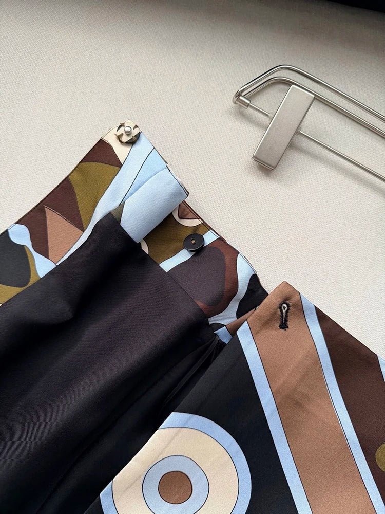 Summer Fashion Party Vintage Pattern Print Silk Mini Pencil Skirt Women's Low Waist Slim Buckle Strap Buttock Covering Skirt