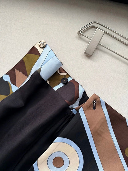 Summer Fashion Party Vintage Pattern Print Silk Mini Pencil Skirt Women's Low Waist Slim Buckle Strap Buttock Covering Skirt