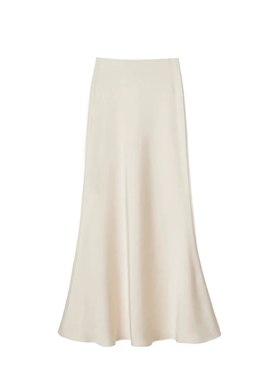 French Style Chic Women's Acetic Acid Satin Flowy High Waist Hip Hugging Skirt for Spring/Summer Fishing Tail Skirt A-line Skirt
