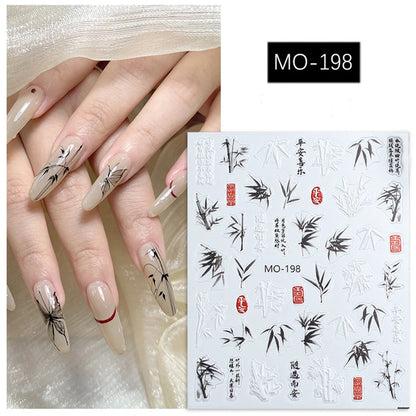 5D Embossed Nail Art Decals Elegant Petals Florals Daisy Flowers Leaves Adhesive Sliders Stickers For Manicure Tips Decoration