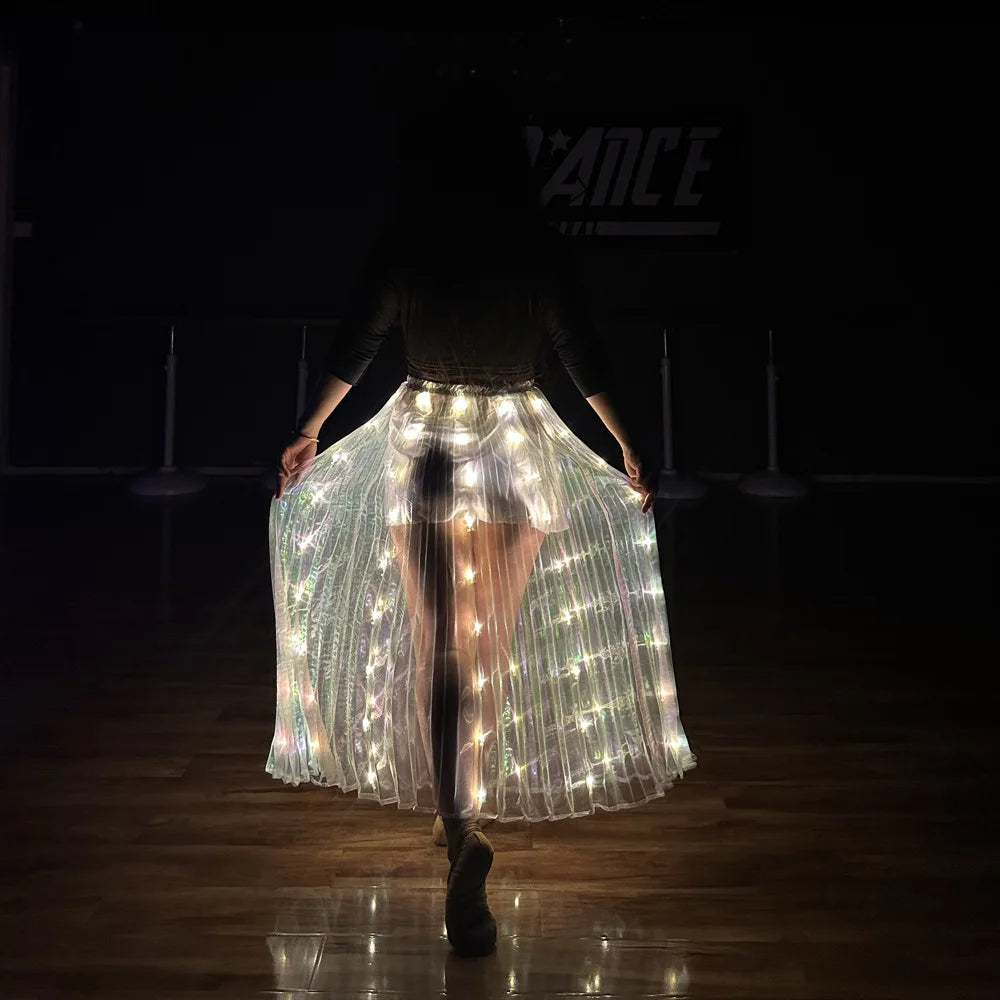 Ruoru Led Skirt Women Belly Dancing Light Up Skirt Long Tutu for Girls Festival Rave Accessories Dance Light Up Props Carnival