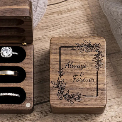 Always & Forever 3 Slot Ring Box For Wedding Ceremony Engraved Engagement Valentine's Day Birthday Gift Display Ring Bearer Waln