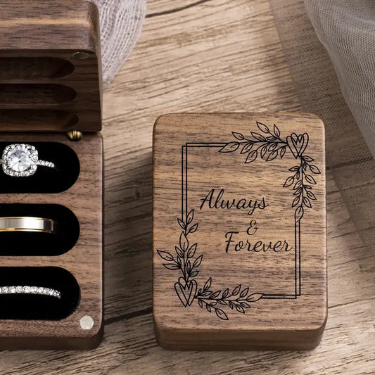Always & Forever 3 Slot Ring Box For Wedding Ceremony Engraved Engagement Valentine's Day Birthday Gift Display Ring Bearer Waln