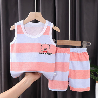 2PCS Children Clothing Vest Suit Children's Sets Summer Cotton T-Shirts Shorts Boys Girls Sleeveless Kids Clothes for Baby