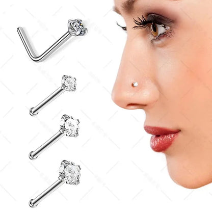 4/12PCS 20G 316L Stainless Steel Zircon Nose Piercing Stud for Women Men, L Shape Nose Ring Nose Screw Nose Piercing Jewelry