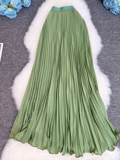 Polka Dot Print High Elegant A-line Pleated Long Skirt For Women 2025 Spring autumn Office Lady Casual Leopard Skirts