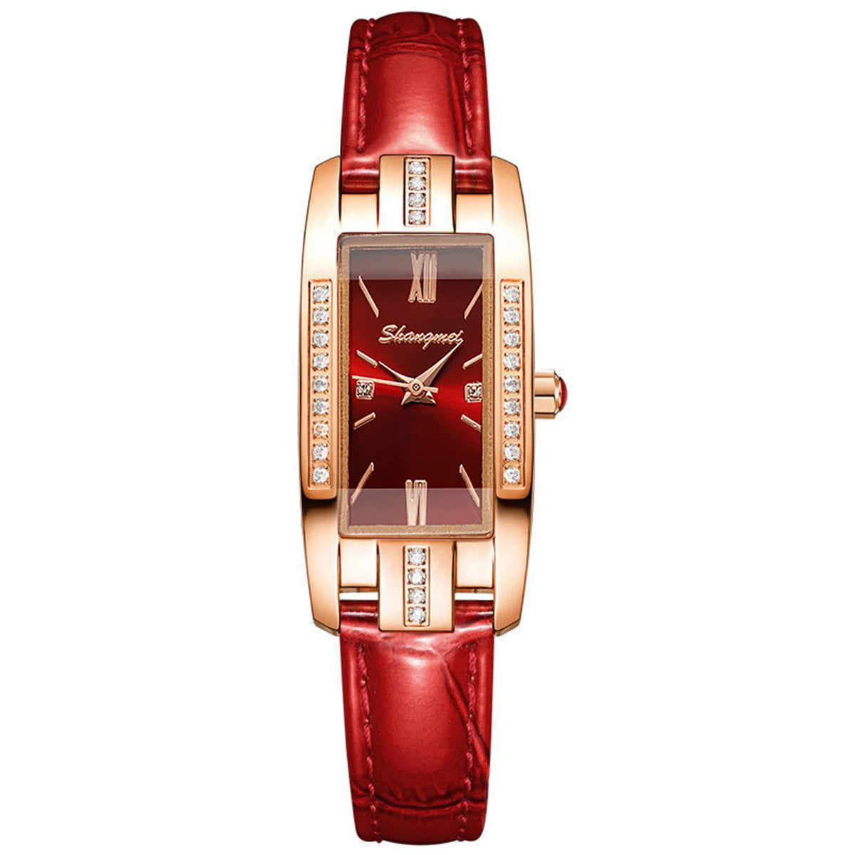 Vintage Women Watches Fashion Rhinestone Rectangle Ladies Leather Band Quartz Watch