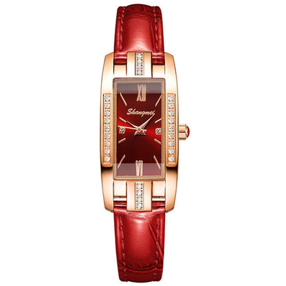 Vintage Women Watches Fashion Rhinestone Rectangle Ladies Leather Band Quartz Watch