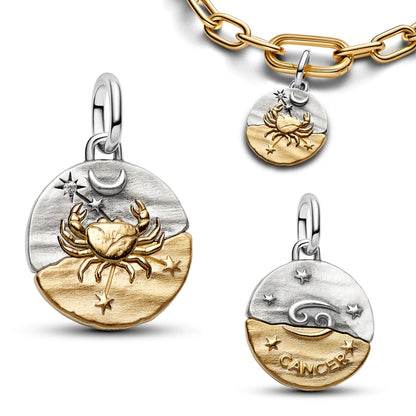 925 Sterling Silver Zodiac Coin Charms 12 Constellation Coin Pendant Crystal Lucky Amulet Beads Bracelet Necklace DIY Jewelry