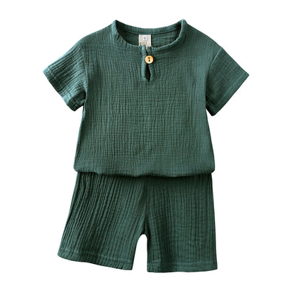 0-7years Summer Children's Clothing Set Boys & Girls Cotton Linen Suits Baby Loungewear Outfit T-shirt Tops + Shorts 2pcs