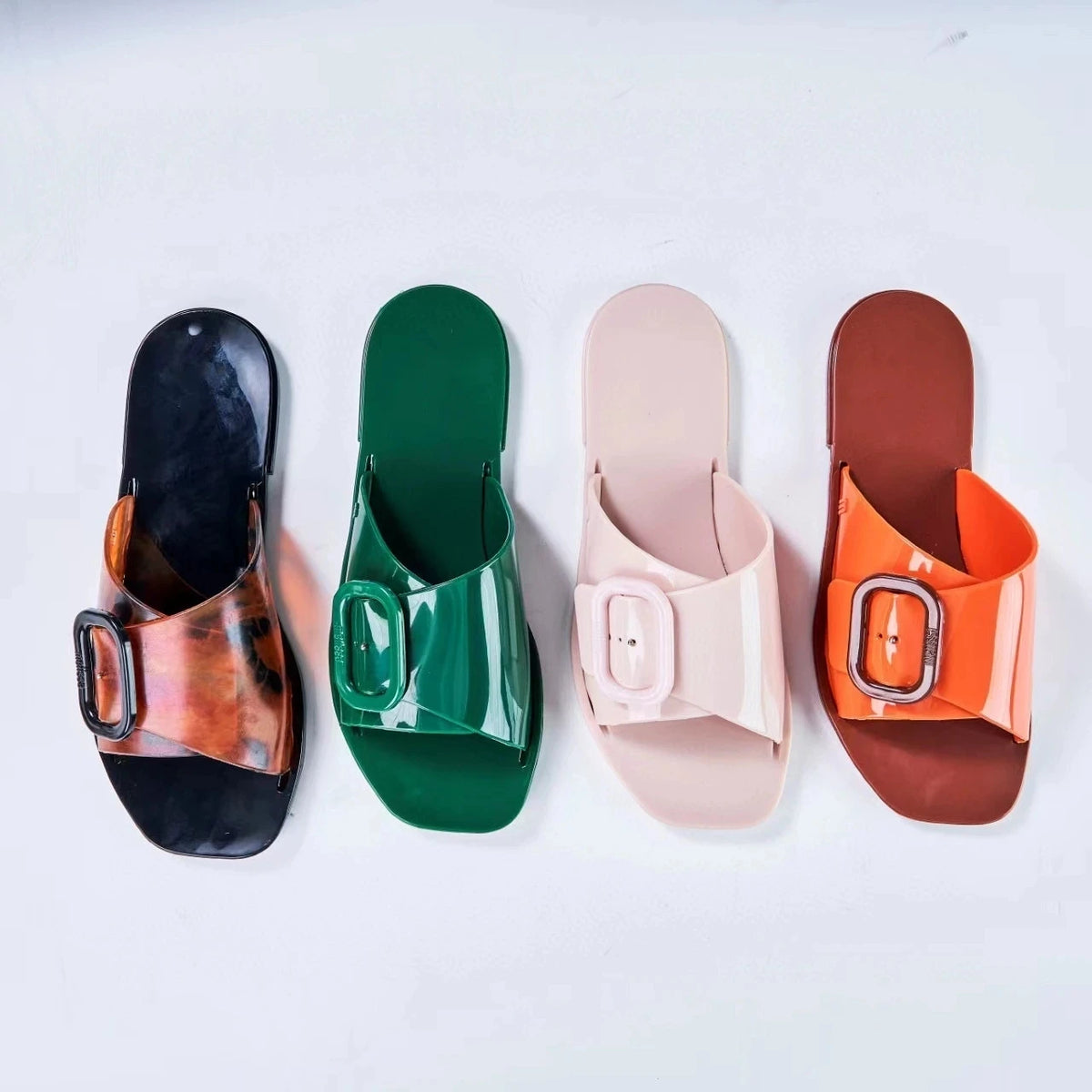 Mini Melissa Outdoor Women's Jelly Slides Sweety Girls Wide Buckle Slippers Adult Ladies Non-slip Flat Beach Vacation Shoes