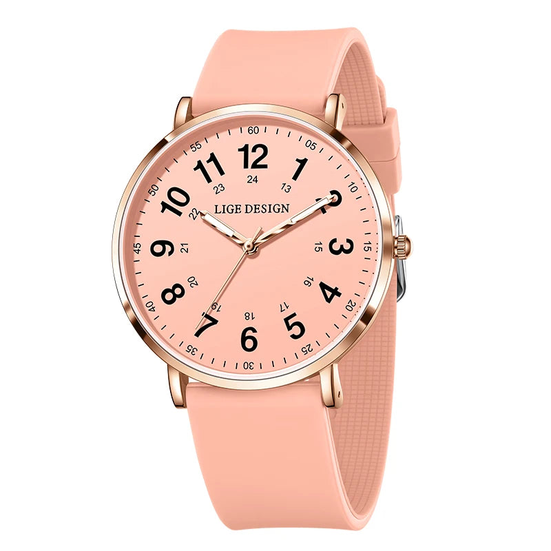 LIGE Simple Women's Wristwatch Fashion Elegant Ladies Watches Silicone Original Quartz Waterproof Watches for Woman Reloj Hombre