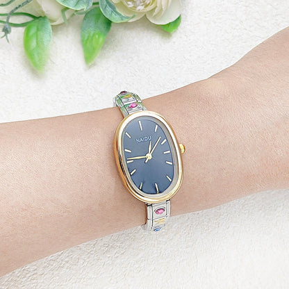 Female Ellipse Shape Quartz Watch Stainless Steel Strap Width 9mm 2025 New Fashion Hand Watch Women Advanced Perfection Gifts