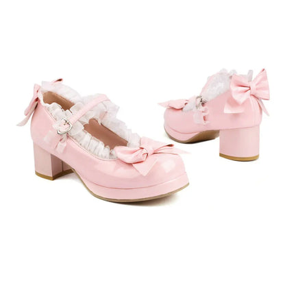 Bow & Ruffle Mary Jane Block-Heel Shoes