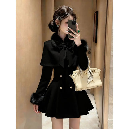 Elegant Mini Dress with Belt Cowl Neck Coat Fragrance Style Lightweight Autumn Fashion New Arrival for Women