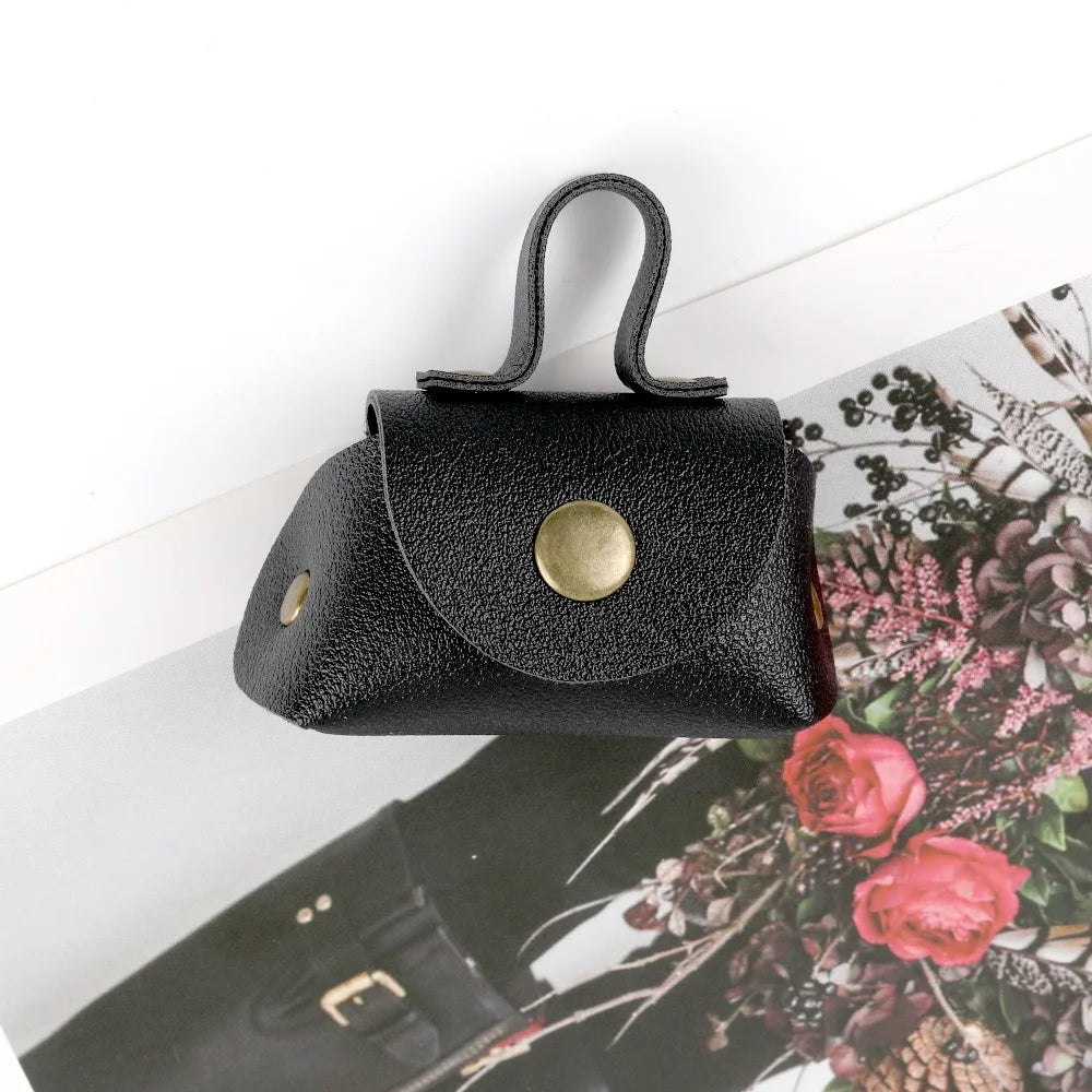 LATS Retro Cute Small Leather Bag Long Necklace for Women Fashion Sweater Chain Neck Hanging Jewelry Versatile Accessory Gift