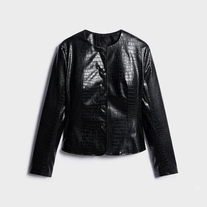 Casual Women's Pu Leather Jacket Slim Single Breasted O-neck Lady Solid Coats 2026 Autumn Fashion Female Street Outerwear