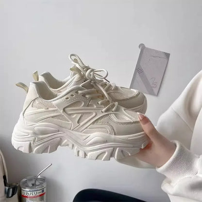2024 New Women New Fashion Platform Sport Shoes Women Summer Black Casual Chunky Sneakers Women Mesh Leather Platform Shoes